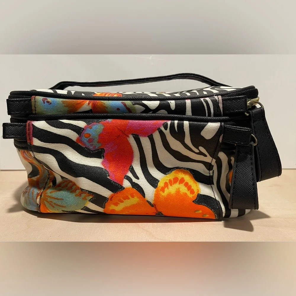 Jessica McClintock Zebra Print Train Case Cosmetic Bag